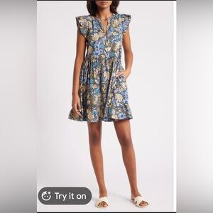 Caslon Print Ruffle Shoulder Minidress